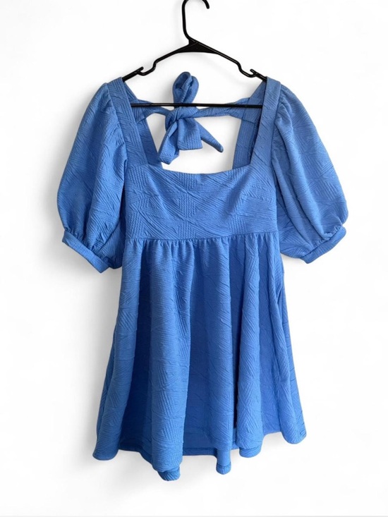 Free People Dresses & Skirts - Free People Violet Blue Textured Puff Sleeve Babydoll Mini Dress